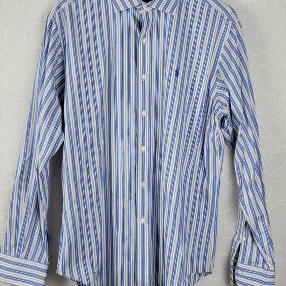 POLO Ralph Lauren Stanton Classic Fit Mens Shirt Size L Blue Striped Button Down - Picture 10 of 10